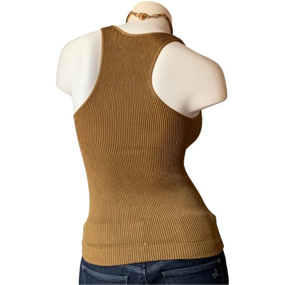 Bronze lightweight ribbed neutral pullover knit racer back sweater - size S - Picture 4 of 4